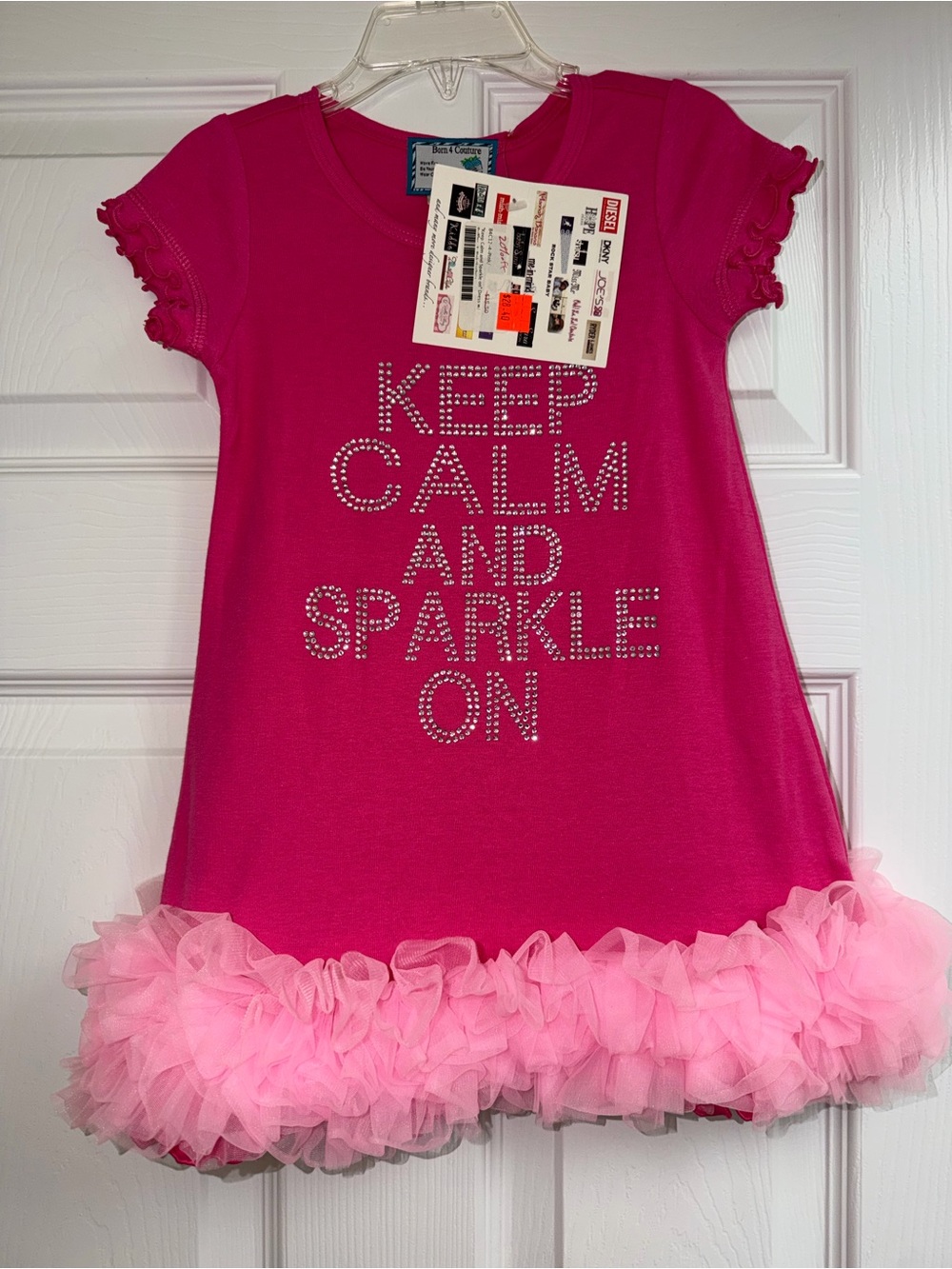 NWT Born 4 Couture Keep Calm Sparkle On Dress 4 | Pink Tulle Ruffle $35